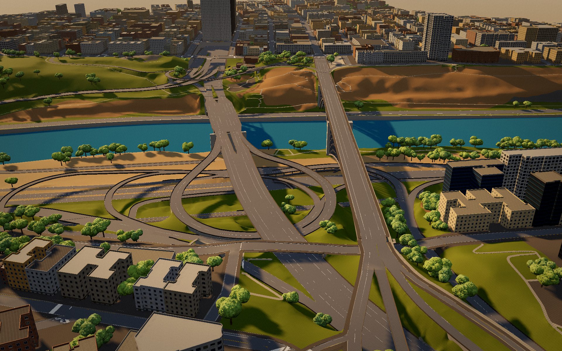 The area built by Citylith: the Washington Bridge deck and the loop ramps at their real heights